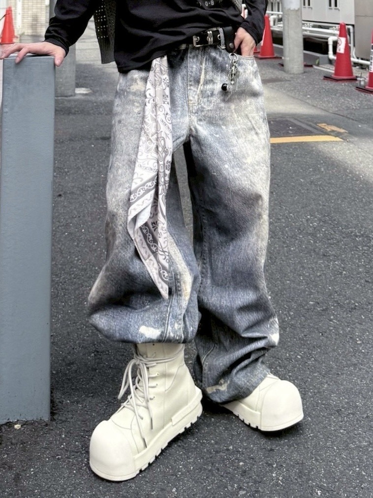 受注制【nmtc +】painted denim wide pants / 【エヌエムティーシープラス】ペイントデニムワイドパンツ