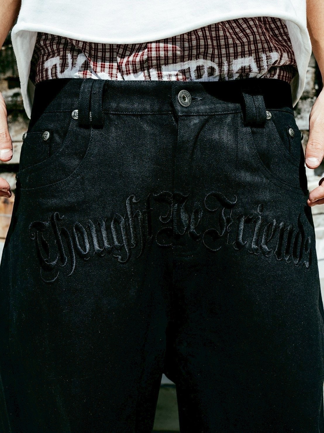 【Thought We Friends】Lucius Distressed Baggy Denims with Embroidery & Studs