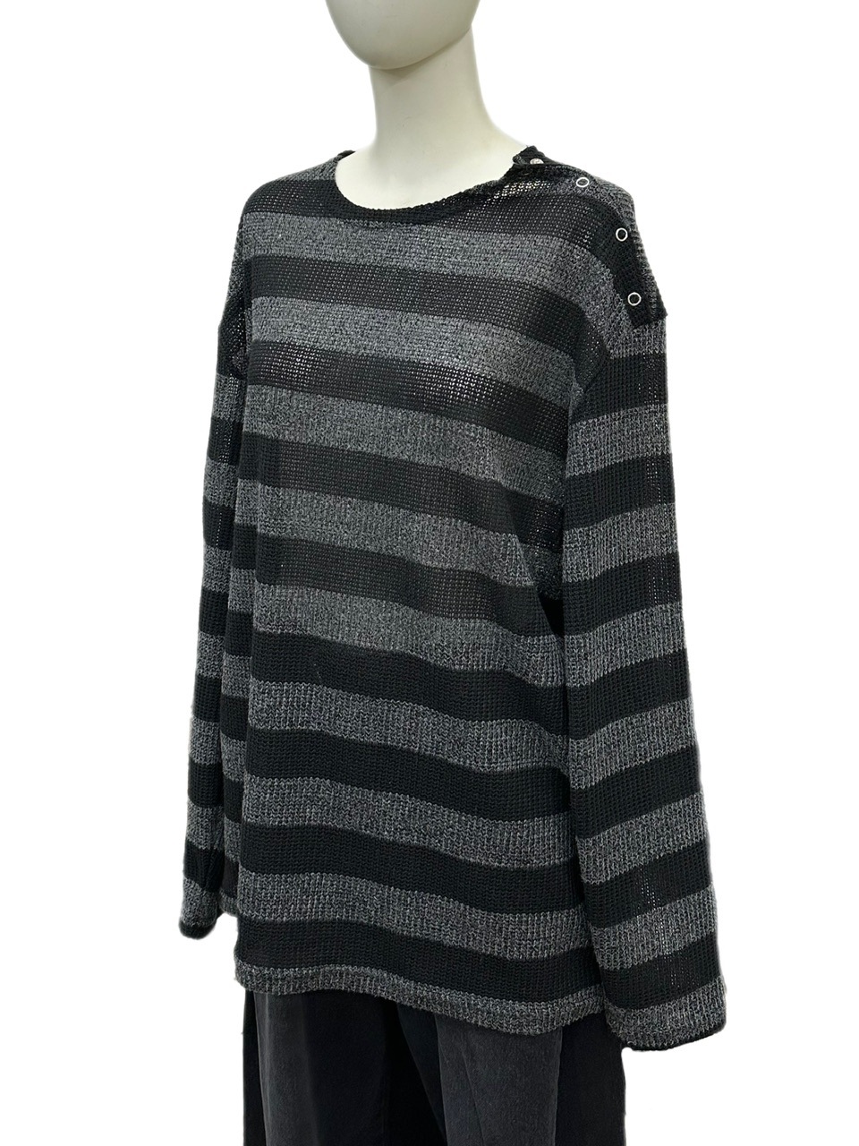 WEB限定受注制【Chikashitsu +】shoulder snap border knit (2color)