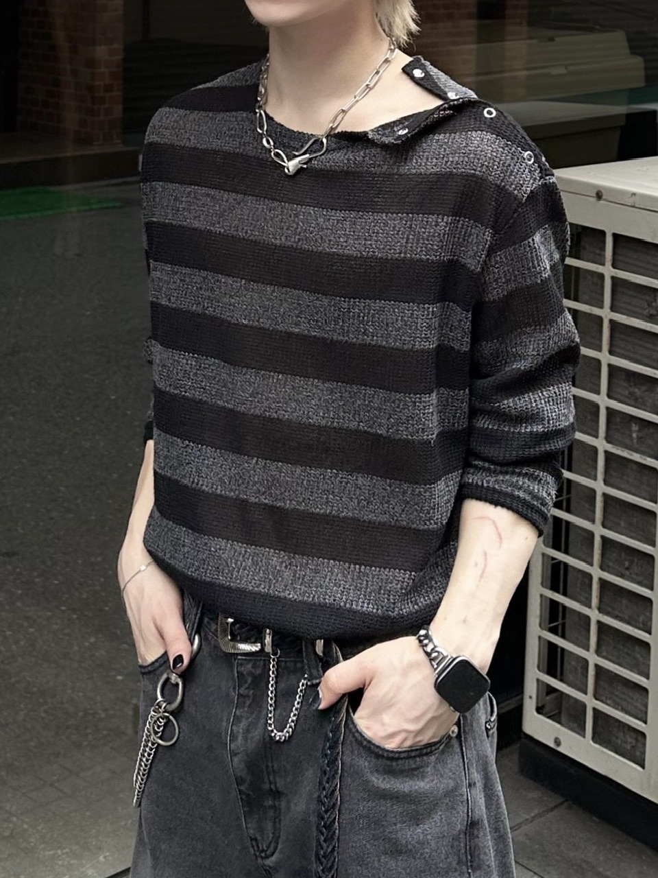 トップス STONE  大阪店WEB限定受注制【Chikashitsu +】shoulder snap border knit