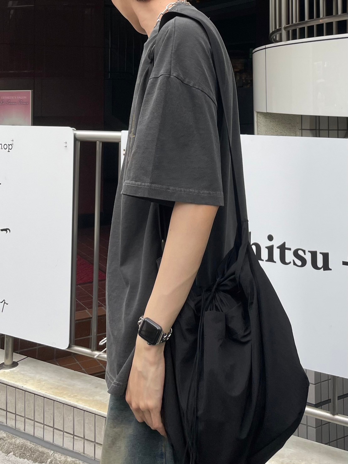 Tシャツ・カットソー IONSEOUL Pigment stripe half collar T-shits JE1278 受注制【Chikashitsu +】pigment cross print t-shirt (2color