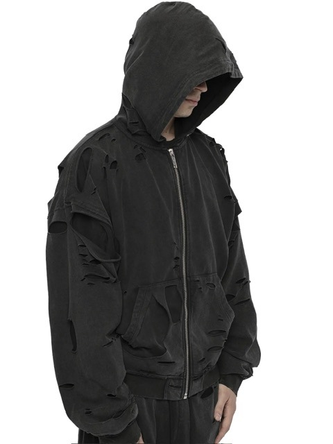 【RACER WORLDWIDE】Distressed 2 Layer Hoodie / 【レーサーワールドワイド】ツーレイヤーダメージジップアップ長袖パーカー