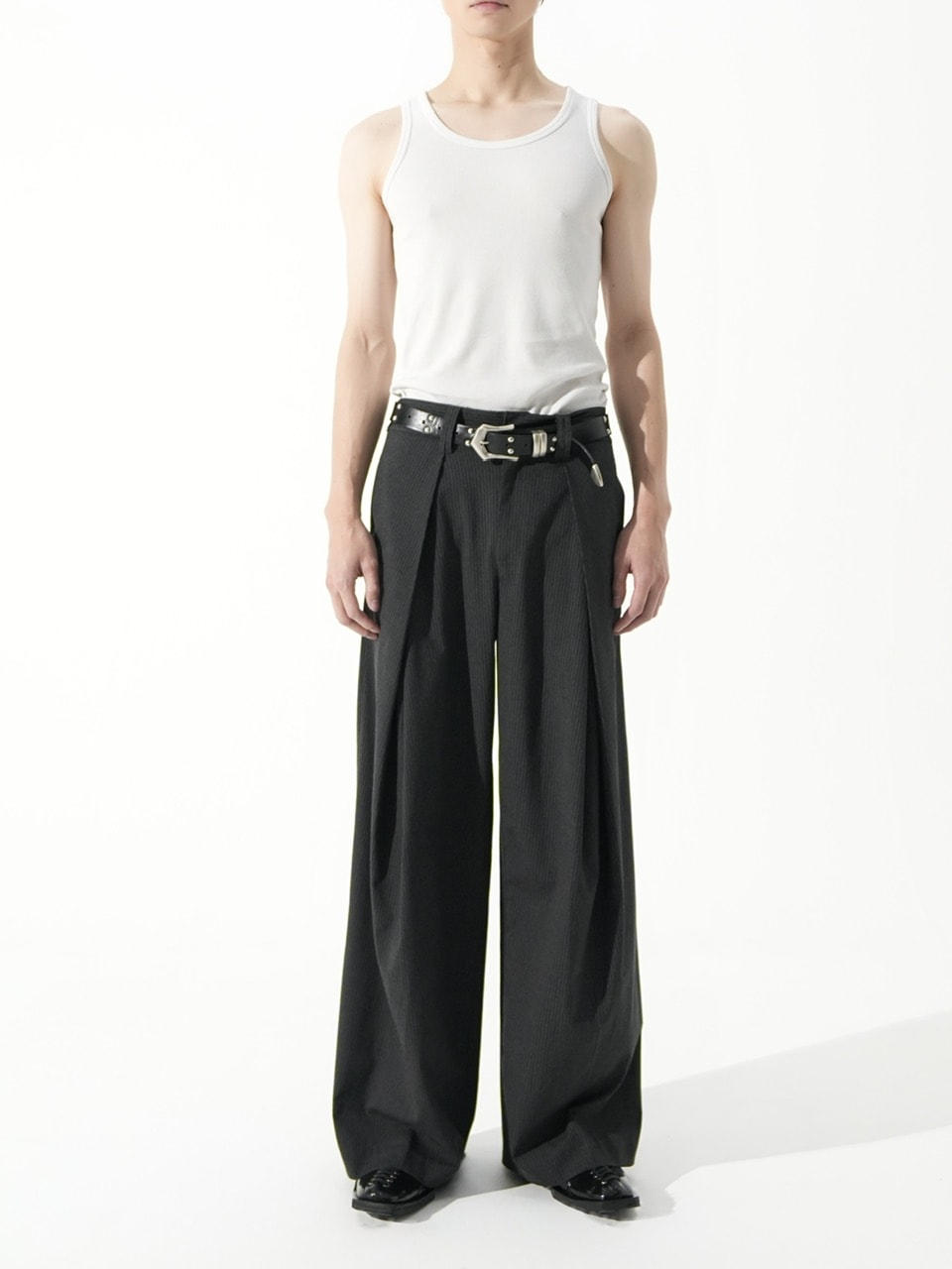 CS stripe cross tuck drape slacks グレー CS】stripe cross tuck drape slacks (gray) | OUR BRAND,Chikashitsu