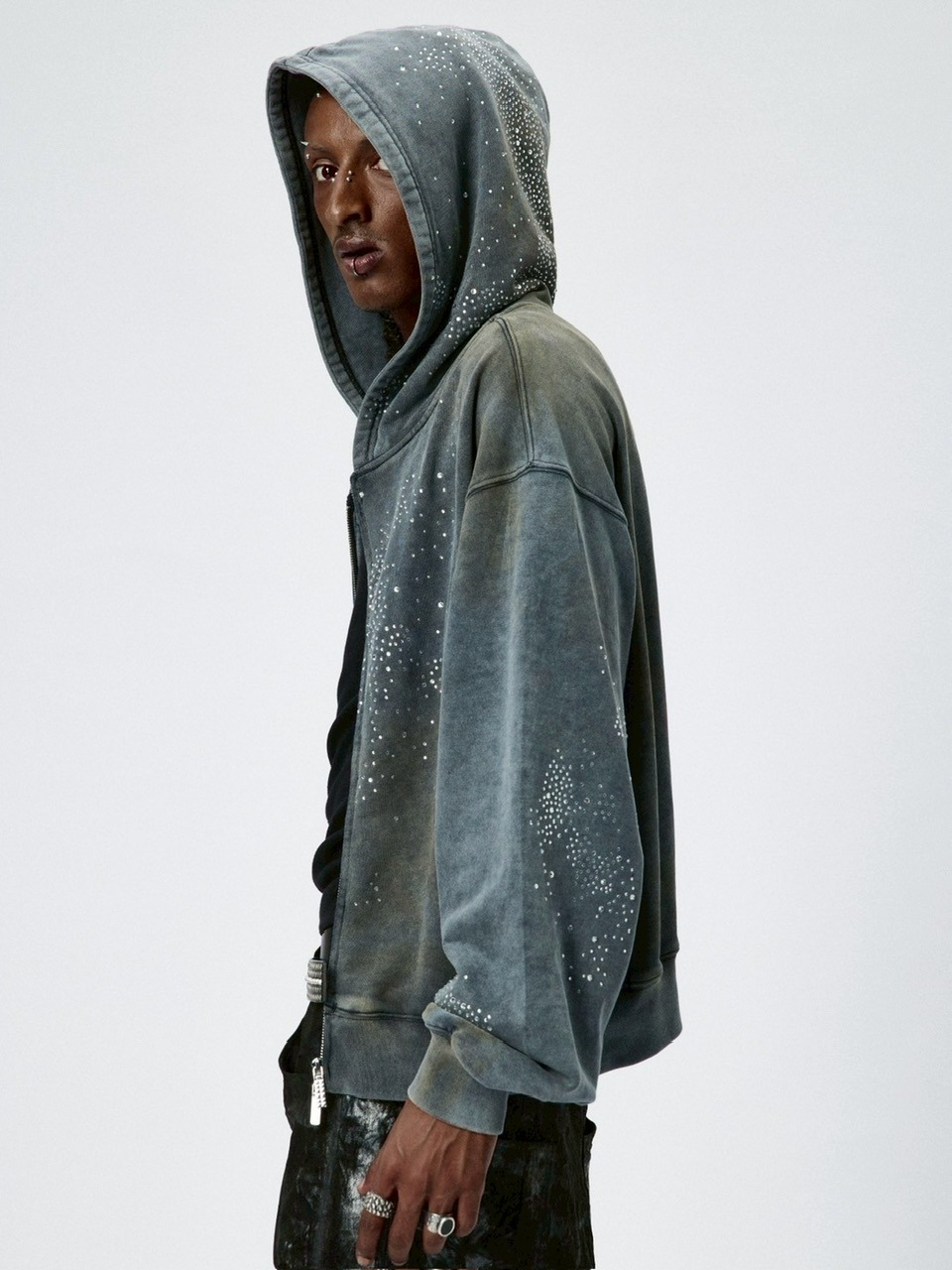 DND4DES】DIAMOND DISTRESSED ZIP-UP HOODIE | OUR BRAND,DND4DES