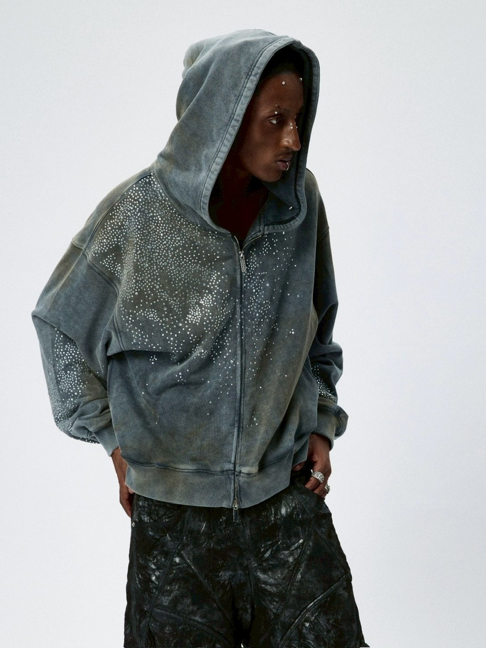 DND4DES】DIAMOND DISTRESSED ZIP-UP HOODIE | OUR BRAND,DND4DES