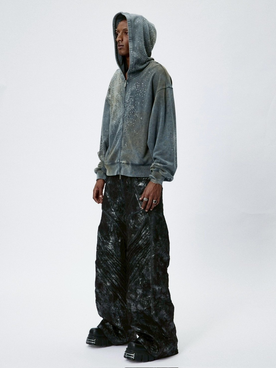 DND4DES】DIAMOND DISTRESSED ZIP-UP HOODIE | OUR BRAND,DND4DES