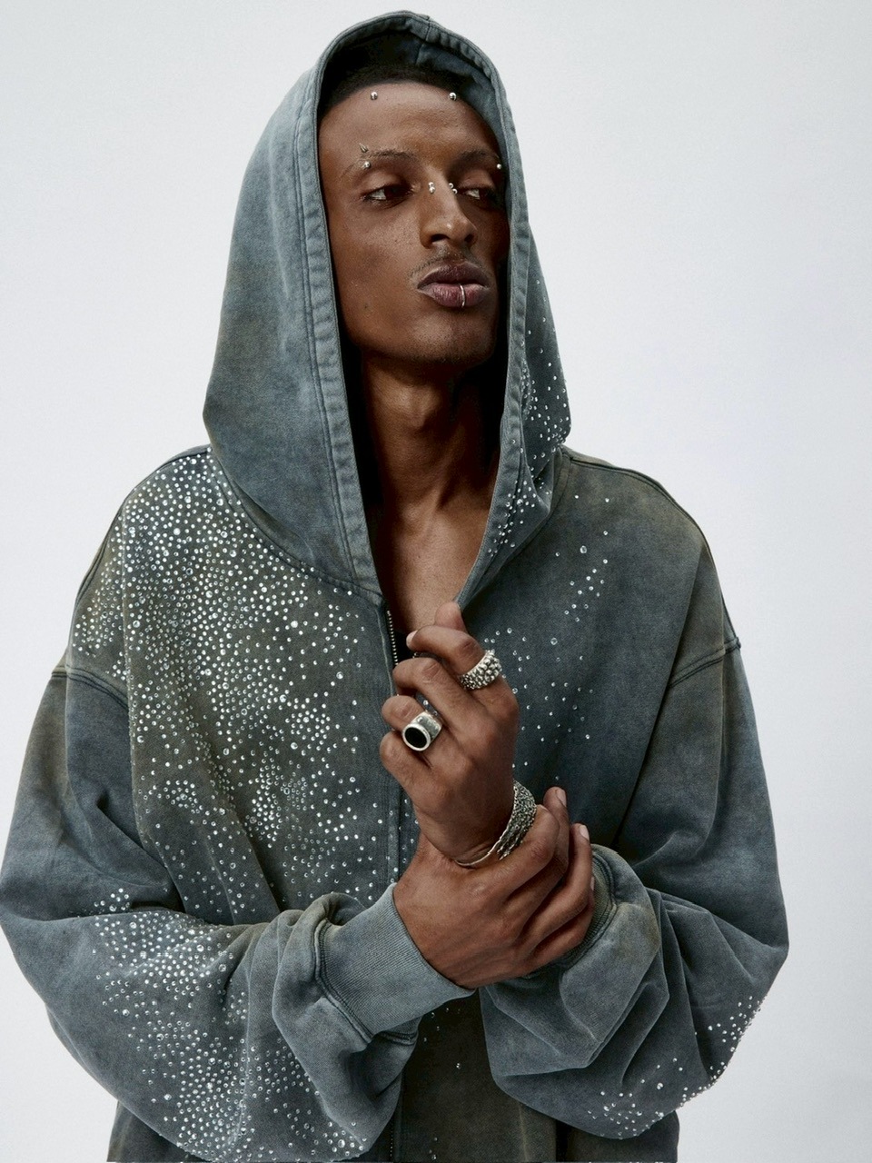 DND4DES】DIAMOND DISTRESSED ZIP-UP HOODIE | OUR BRAND,DND4DES