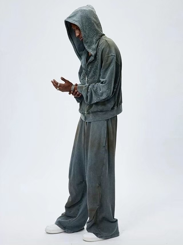 DND4DES】DIAMOND DISTRESSED ZIP-UP HOODIE | OUR BRAND,DND4DES