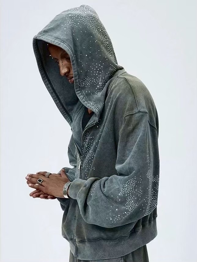 DND4DES】DIAMOND DISTRESSED ZIP-UP HOODIE | OUR BRAND,DND4DES