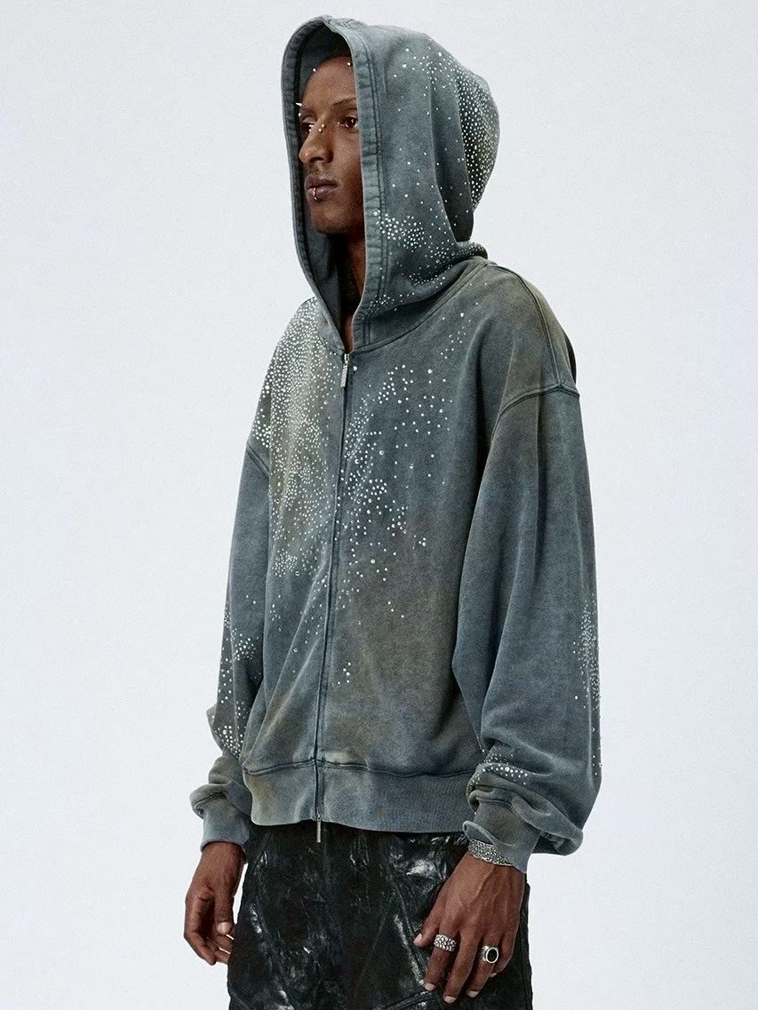 【即日発送】DND4DES ラメ ジップアップパーカー DND4DES】DIAMOND DISTRESSED ZIP-UP HOODIE | OUR BRAND,DND4DES