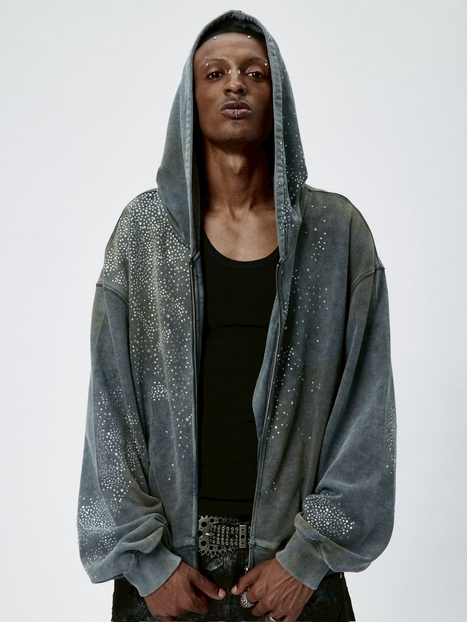 DND4DES】DIAMOND DISTRESSED ZIP-UP HOODIE | OUR BRAND,DND4DES