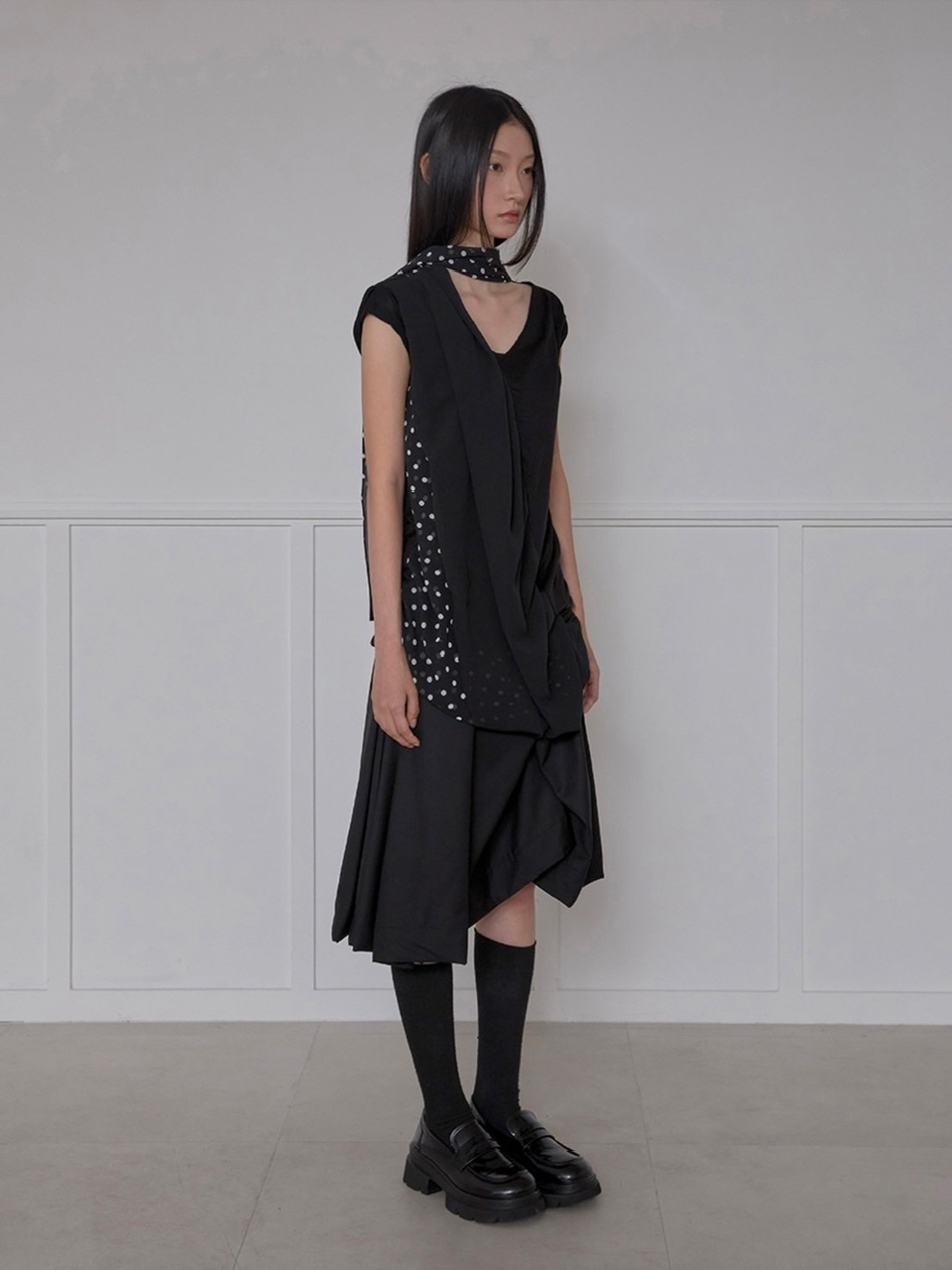 韓国商品/FLARE UP Layered Frill T-Shirt FLAREUP】Layered Dot Scarf T-Shirt | ITEM,TOPS | PRESSING