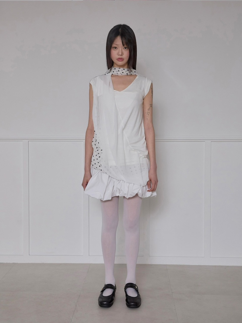 【PRENDA】 PRDA DOT LAYERED TEE /追跡付 FLAREUP】Layered Dot Scarf T-Shirt | OUR BRAND,FLAREUP