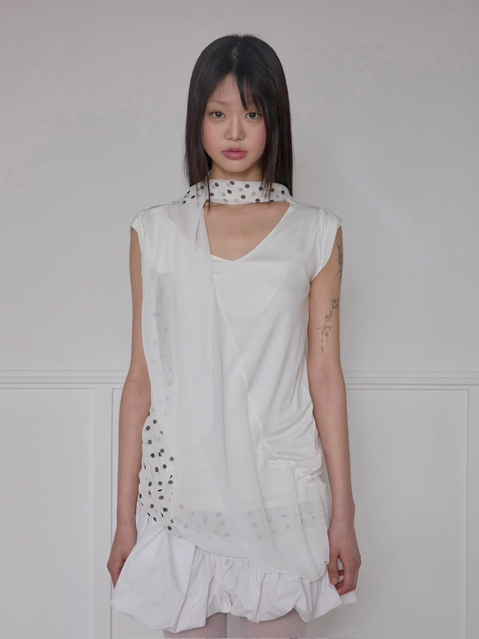トップス TOGA Laceshirt01 White FLAREUP】Layered Dot Scarf T-Shirt | ITEM,TOPS | PRESSING
