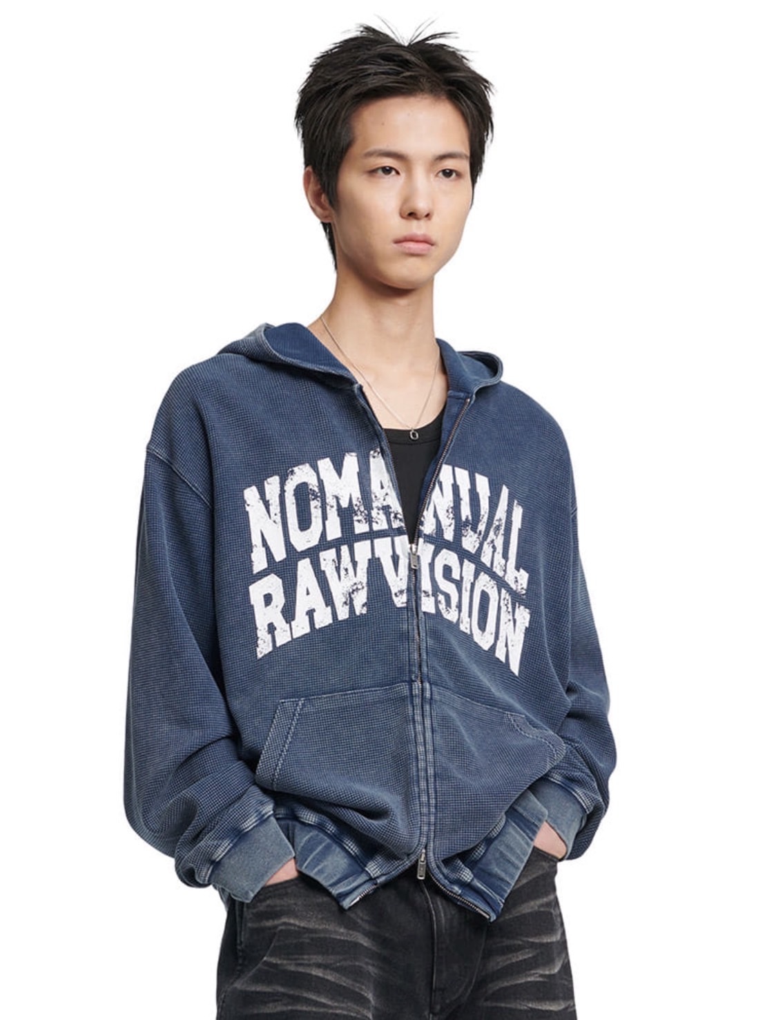 【NOMANUAL】VINTAGE WAFFLE HOODED ZIP-UP 