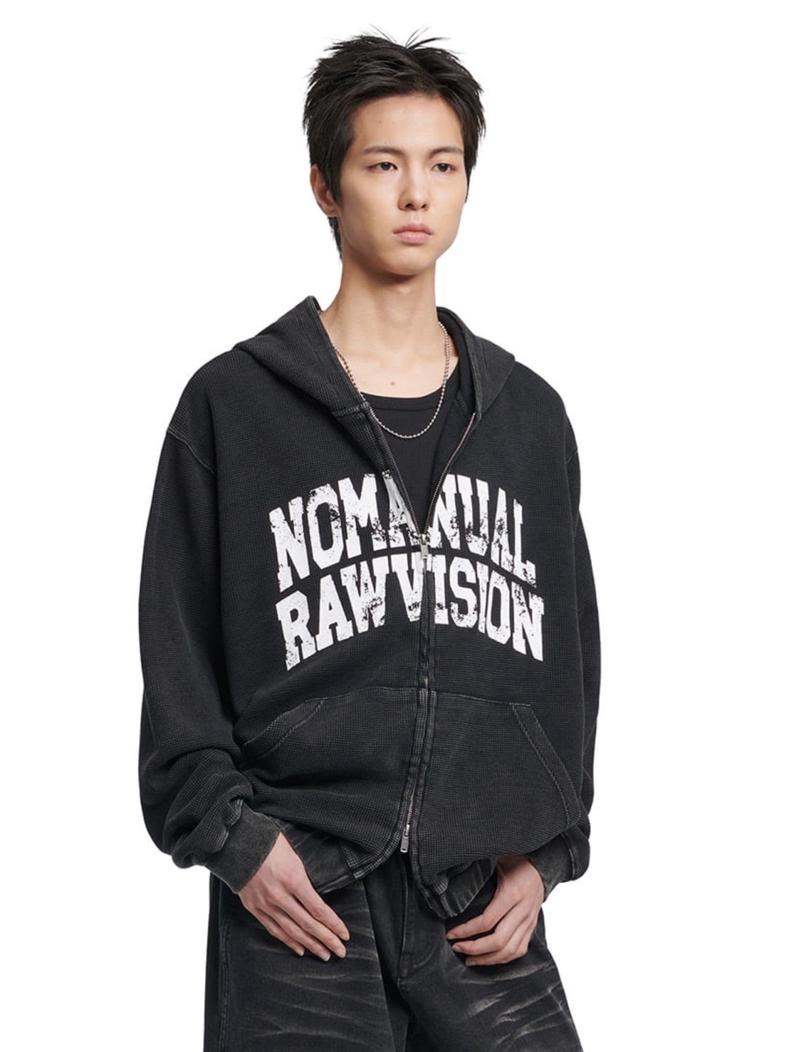 【NOMANUAL】VINTAGE WAFFLE HOODED ZIP-UP 