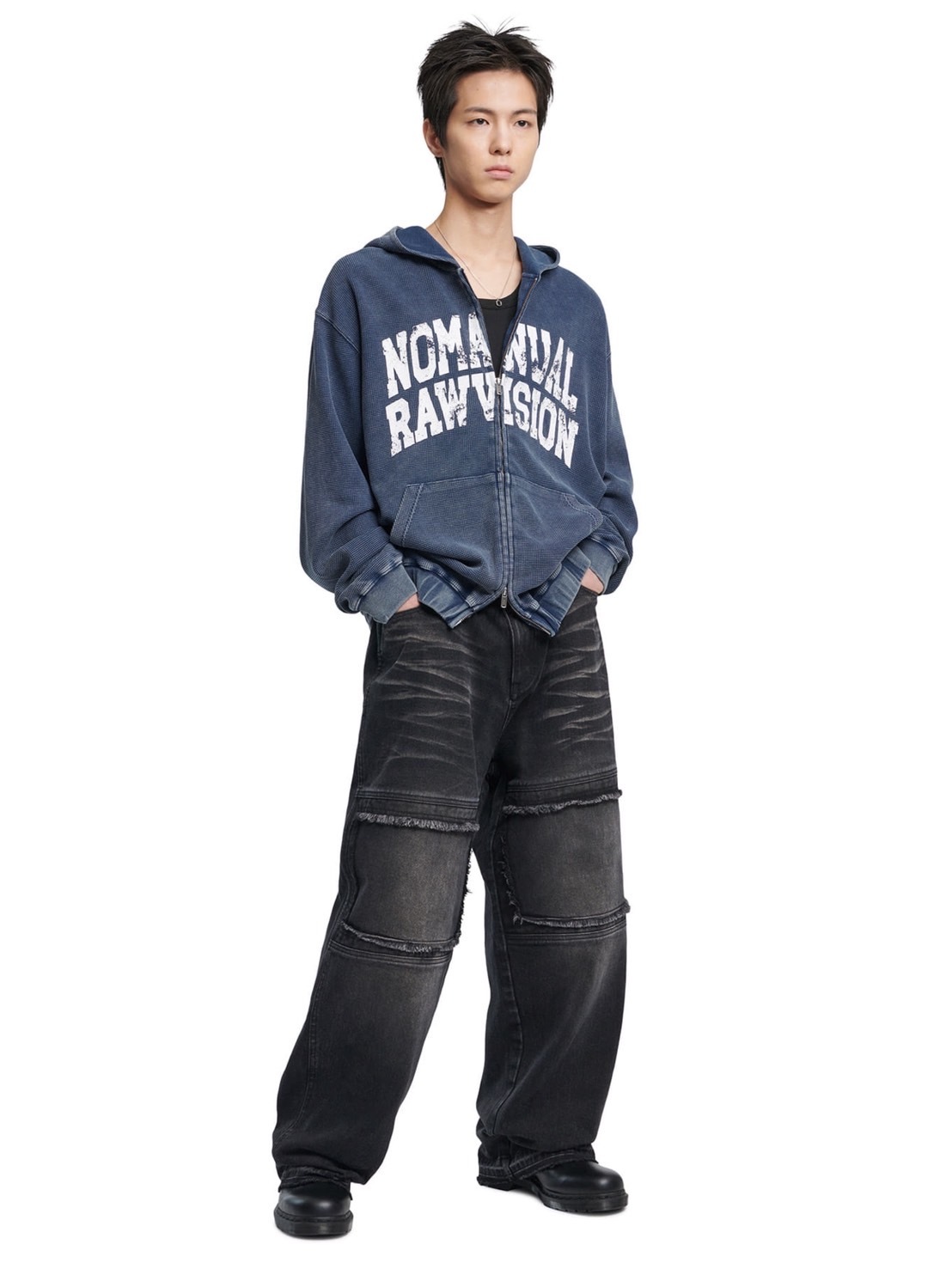 【NOMANUAL】VINTAGE WAFFLE HOODED ZIP-UP 