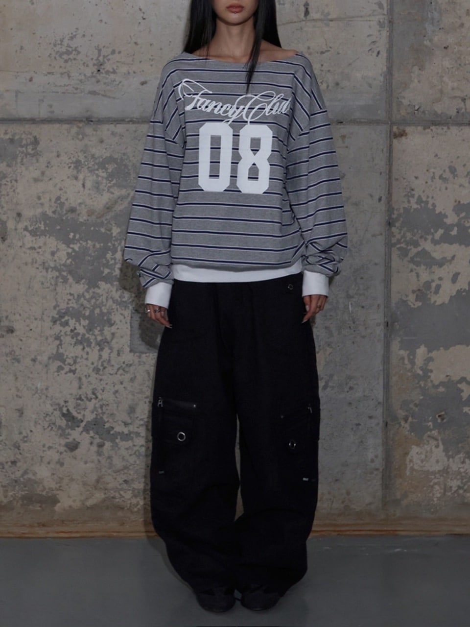 FANCY CLUB】STRIPE ONE-SHOULDER SWEATSHIRT / 【ファンシークラブ
