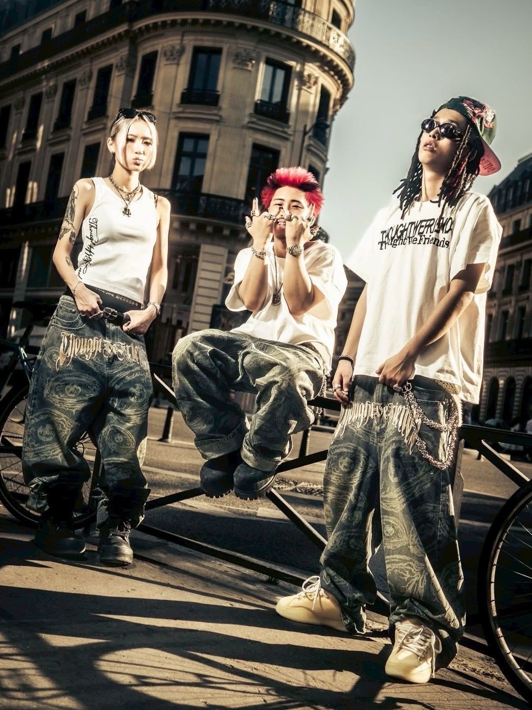 【Thought We Friends】Eyethought 2.0 Distressed Baggy Denims with Embroidery & Studs