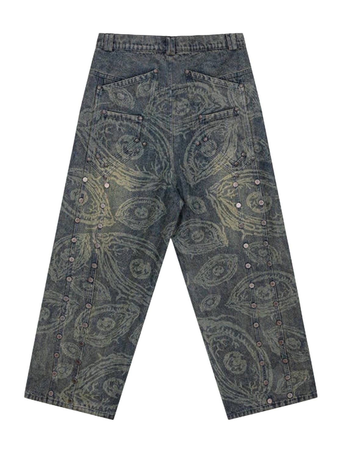 【Thought We Friends】Eyethought 2.0 Distressed Baggy Denims with Embroidery & Studs