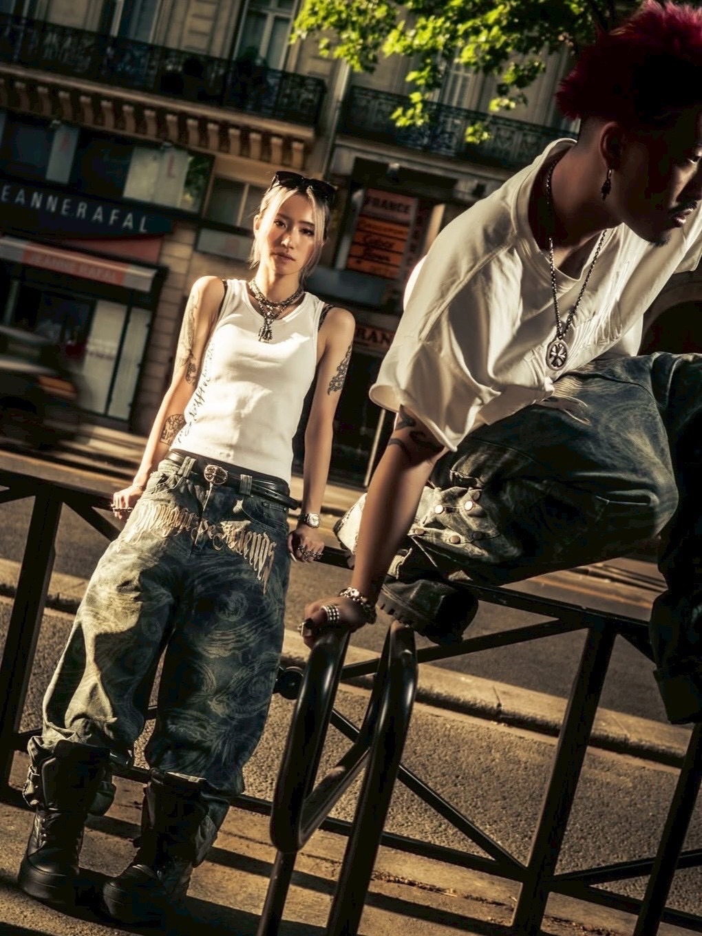 【Thought We Friends】Eyethought 2.0 Distressed Baggy Denims with Embroidery & Studs