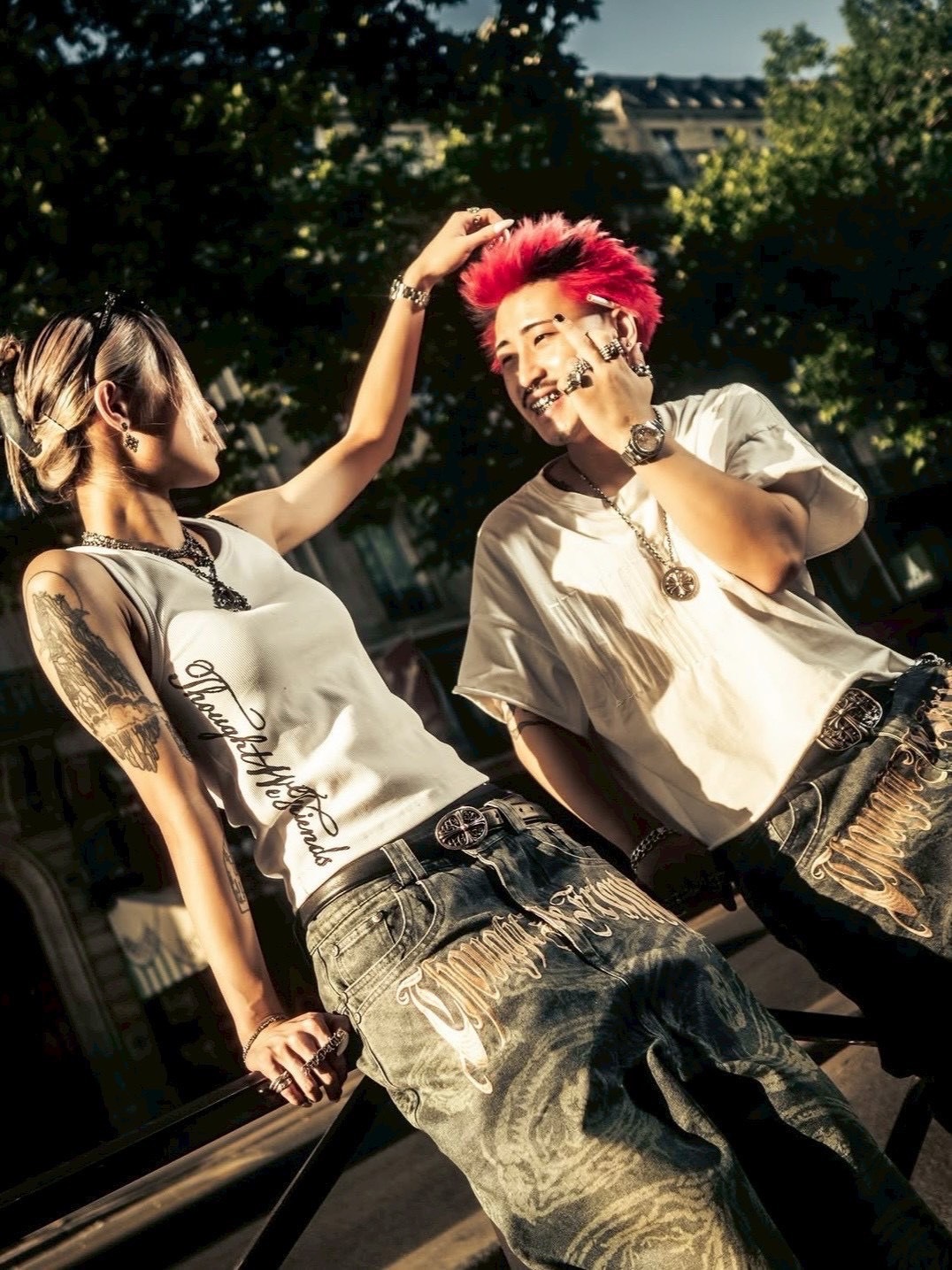 【Thought We Friends】Eyethought 2.0 Distressed Baggy Denims with Embroidery & Studs