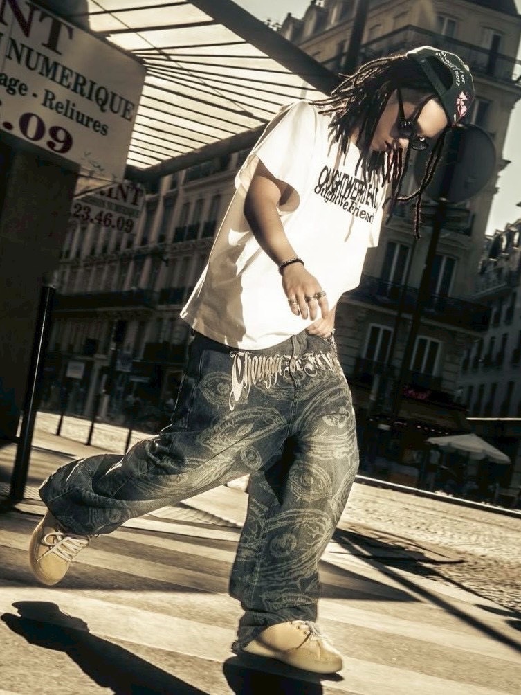 【Thought We Friends】Eyethought 2.0 Distressed Baggy Denims with Embroidery & Studs