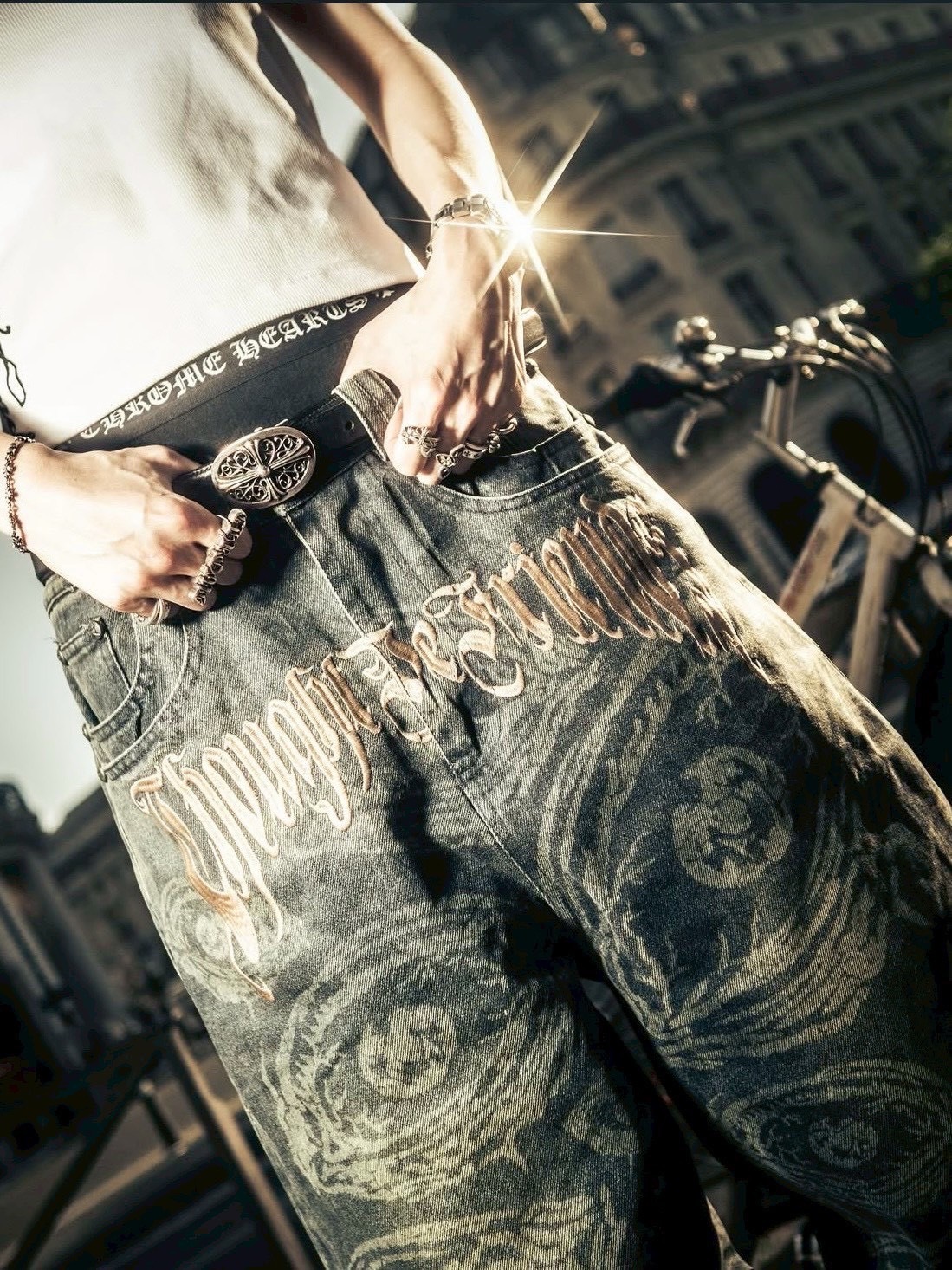 【Thought We Friends】Eyethought 2.0 Distressed Baggy Denims with Embroidery & Studs