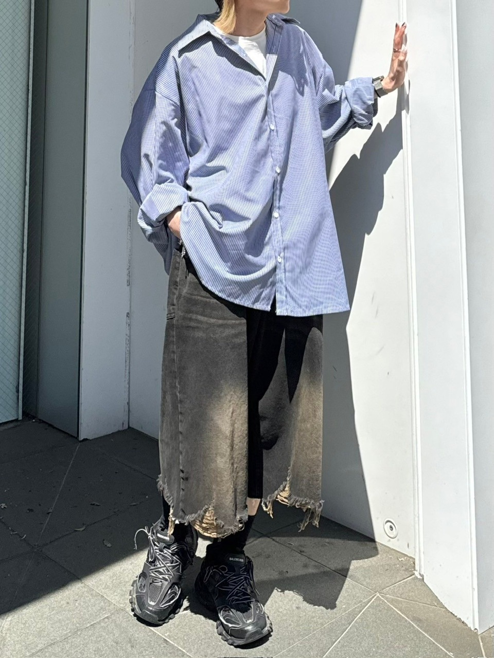 受注制【Chikashitsu +】oversized stripe shirt (2color