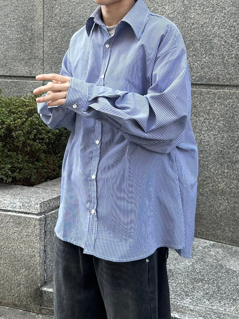 Chikashitsu + CS ストライプシャツ 大阪店WEB限定受注制【Chikashitsu +】cropped stripe shirts