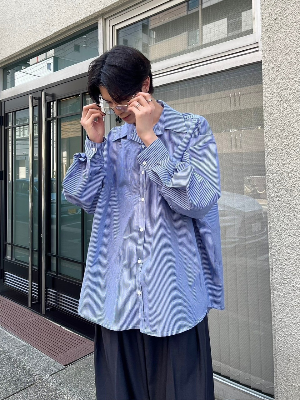 Chikashitsu + CS ストライプシャツ 受注制【Chikashitsu +】oversized stripe shirt (2color