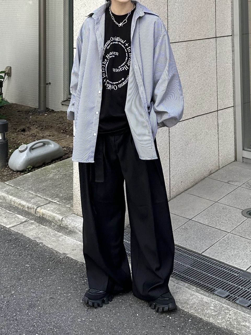 Chikashitsu + CS ストライプシャツ 大阪店WEB限定受注制【Chikashitsu +】cropped stripe shirts