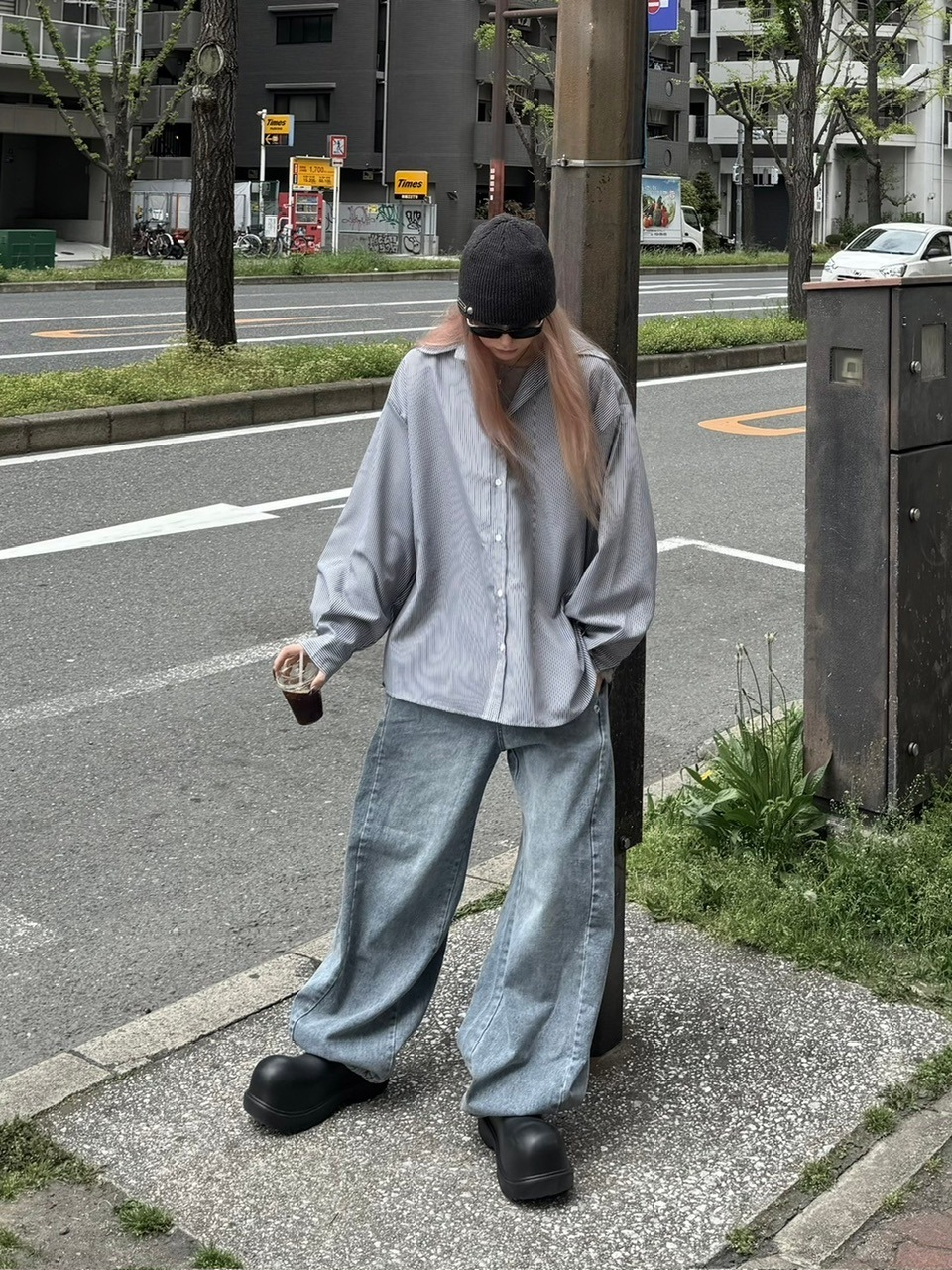 Chikashitsu + CS ストライプシャツ 大阪店WEB限定受注制【Chikashitsu +】cropped stripe shirts