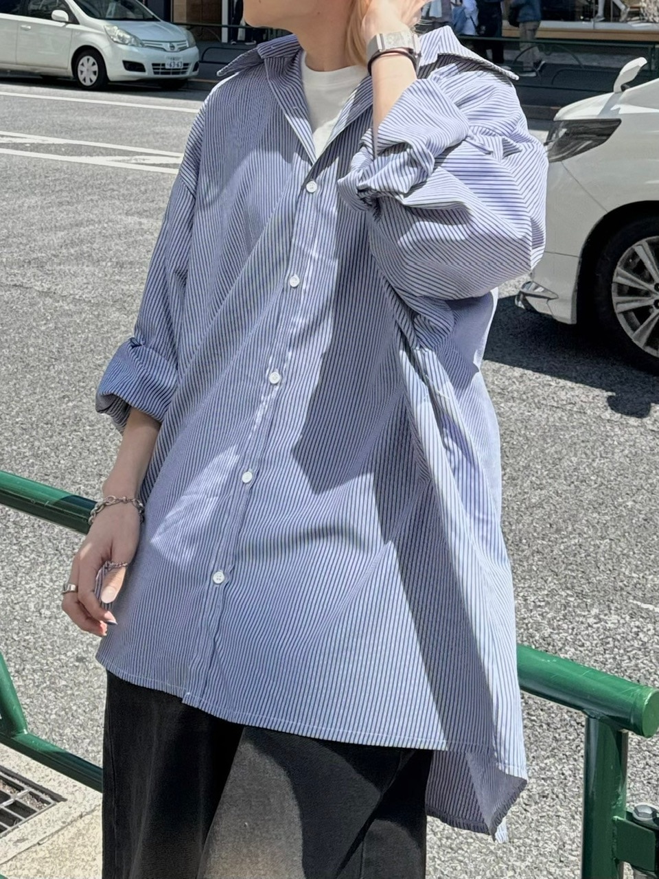 Chikashitsu + CS ストライプシャツ 受注制【Chikashitsu +】oversized stripe shirt (2color