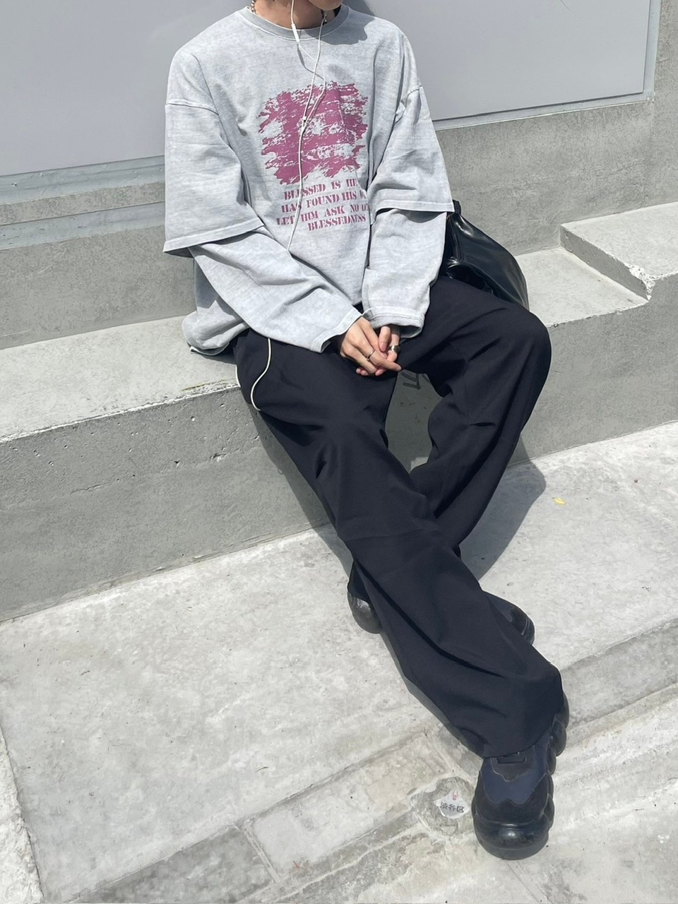 【Chikashitsu +】layered long sleeve Chikashitsu +】layered graphic long sleeve (2color
