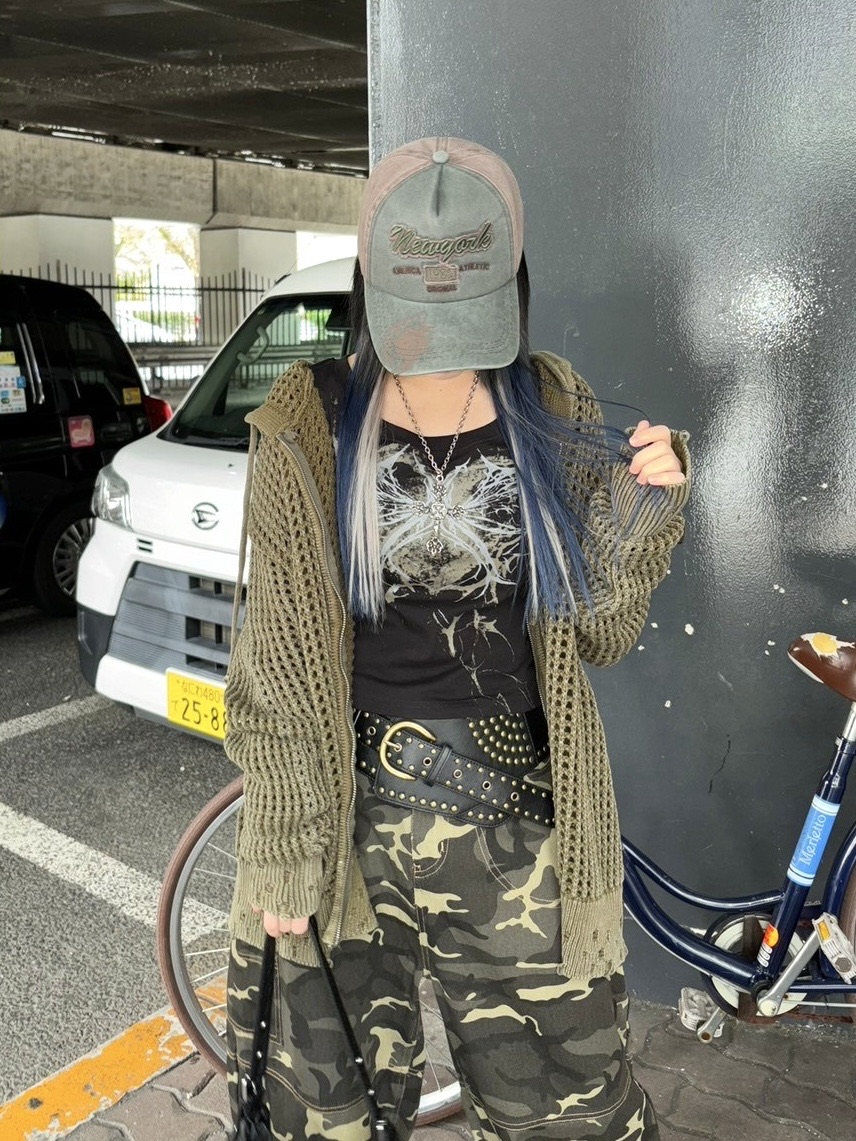 受注制【Never mind the XU】mesh zip damage hoodie (2color