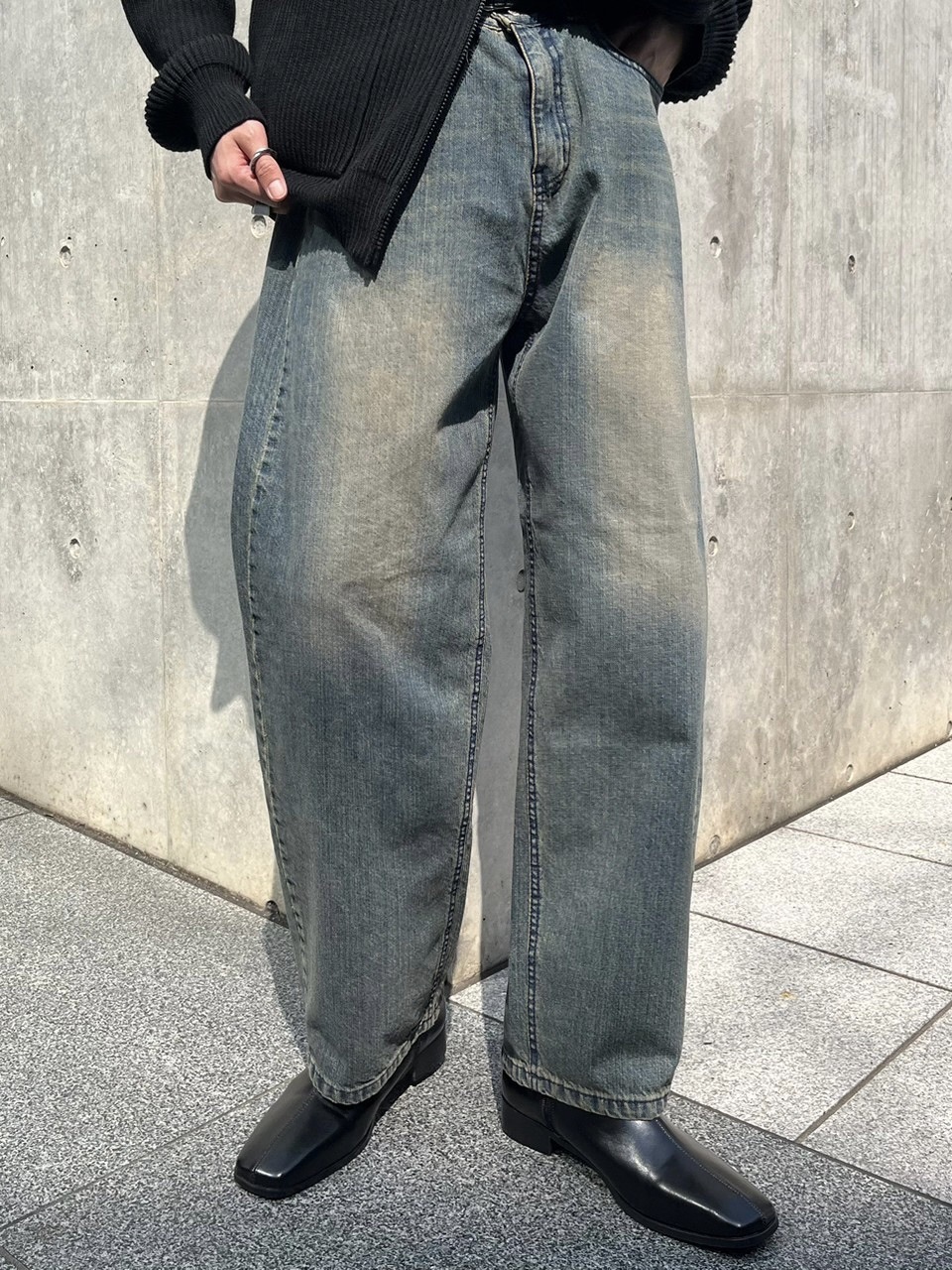 受注制【Chikashitsu +】vintage wash semi wide denim pants