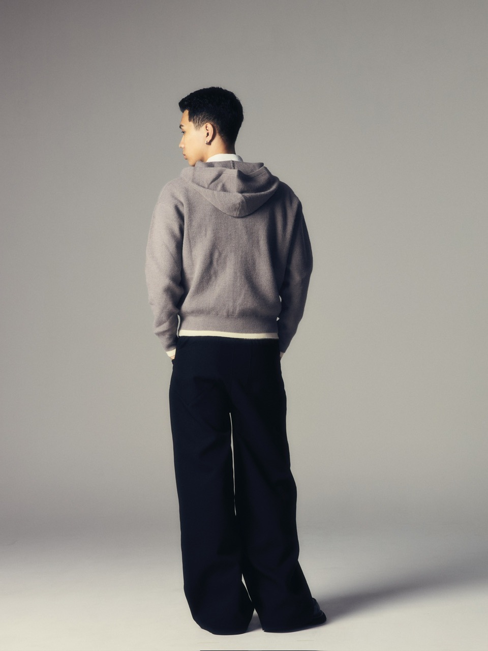 CS】layered knit zip hoodie (gray) | OUR BRAND,Chikashitsu +,CS