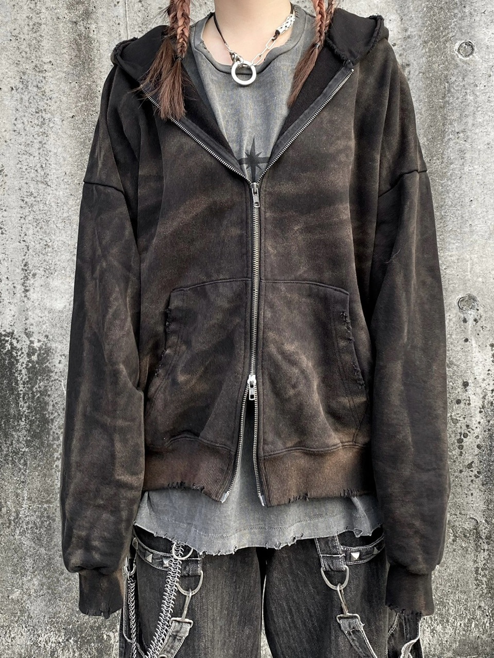 受注制【XU DOG】dirty washing zip up hoodie (2color)