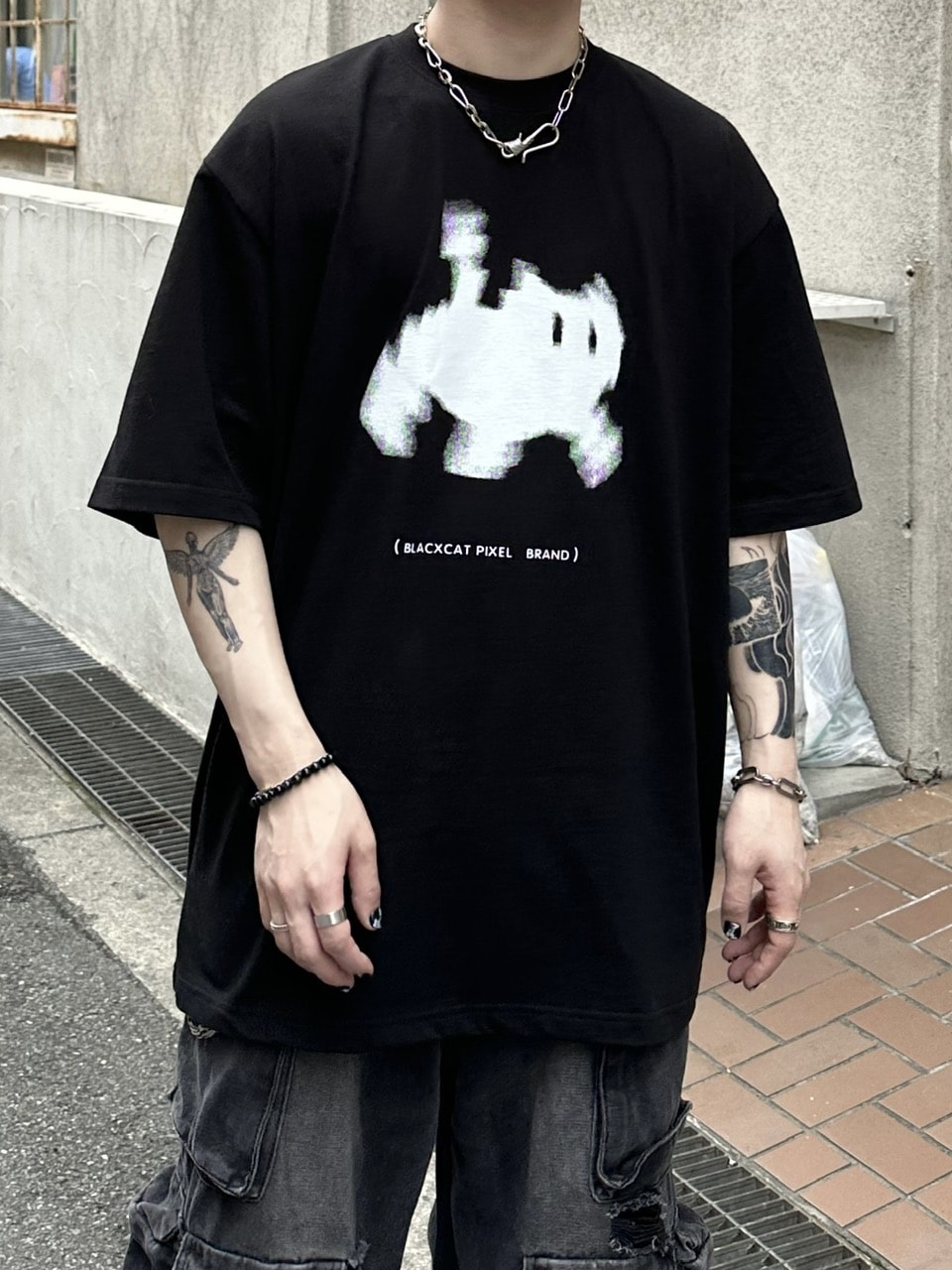 OSAKA / WEB限定受注制【Chikashitsu +】oversized pixel cats t-shirt (2color)