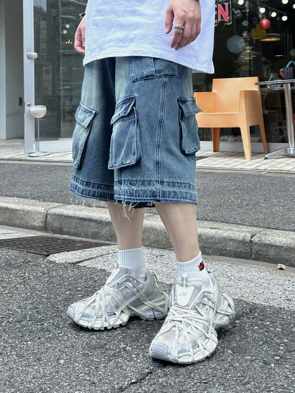 大阪店WEB限定受注制【Chikashitsu +】multi pocket denim half pants