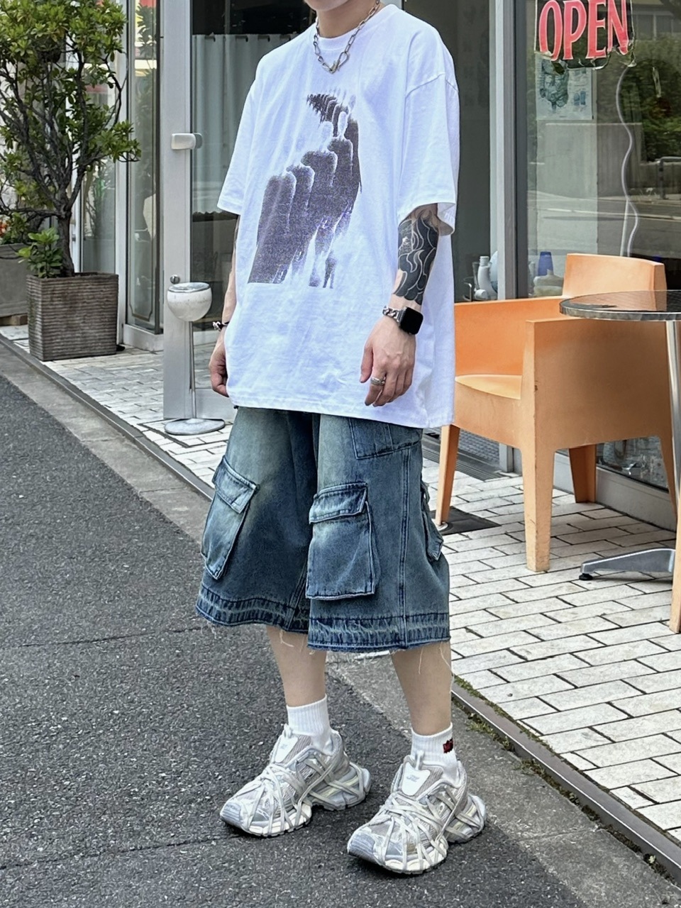 大阪店WEB限定受注制【Chikashitsu +】multi pocket denim half pants