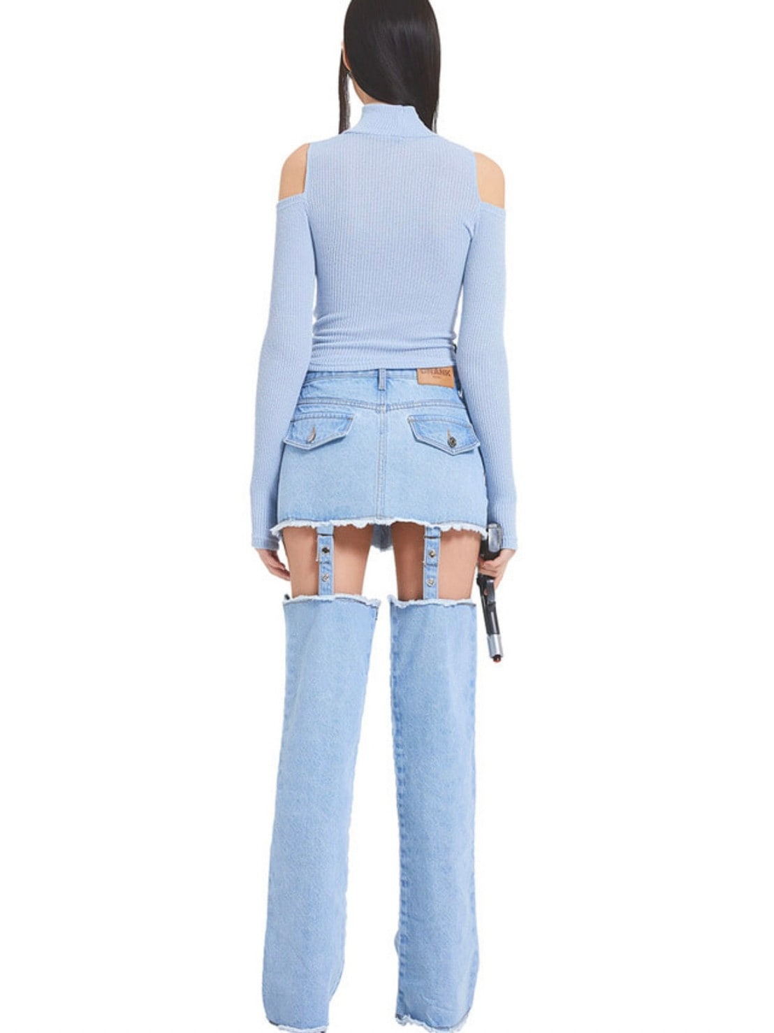 ★CRANK★DENIM CHECK SKIRT_RD★正規品/韓国直送料込/人気 Womens Denim Skirt Casual High Waisted Slit Frayed Cargo