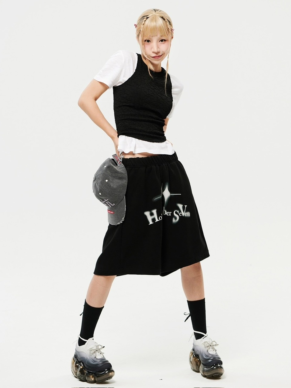 HOLY NUMBER 7】Oversized Hip Hop WIDE fit Graphics SHORT PANTS