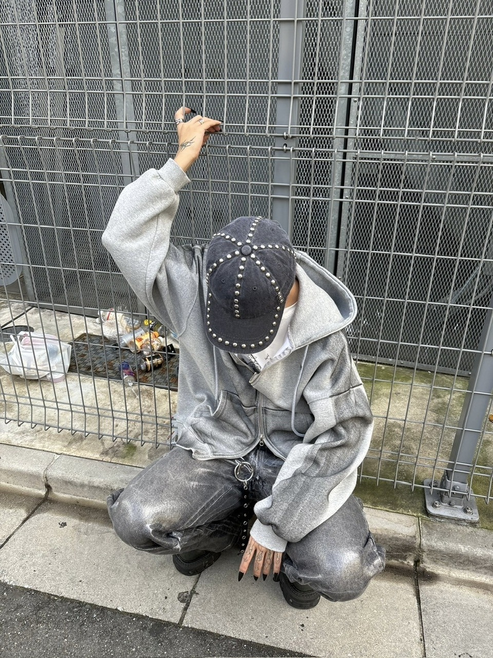 【Never mind the XU】dirty paint zip hoodie (3color) / 【ネバーマインドザエックスユー】ダーティーペイント長袖ジップアップパーカー