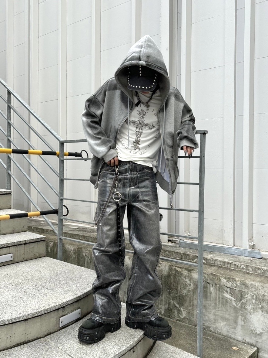 【Never mind the XU】dirty paint zip hoodie (3color) / 【ネバーマインドザエックスユー】ダーティーペイント長袖ジップアップパーカー