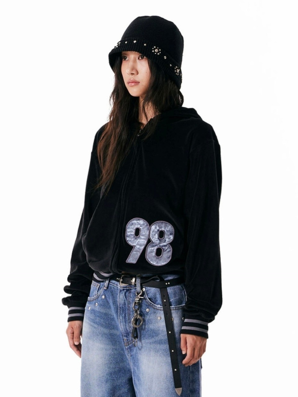 AAKAM】98 Patch Velour Zip-Up Hoodie | OUR BRAND,AAKAM