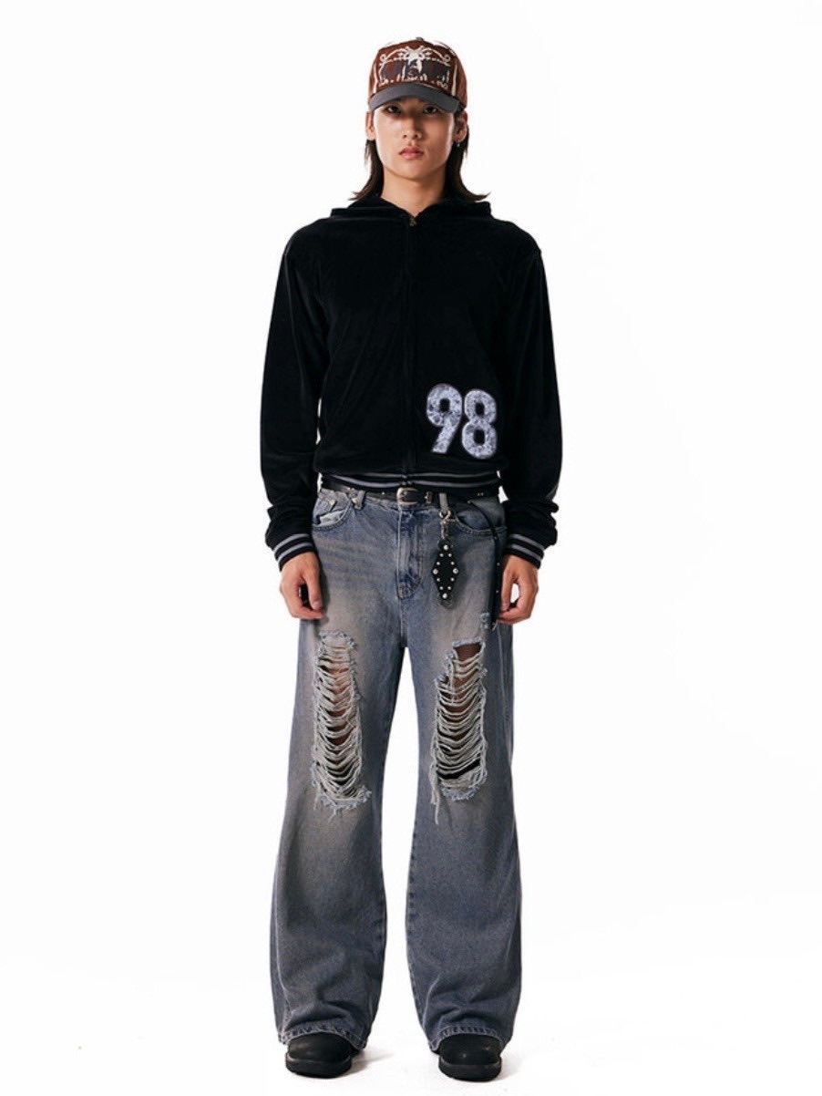 AAKAM】98 Patch Velour Zip-Up Hoodie | OUR BRAND,AAKAM