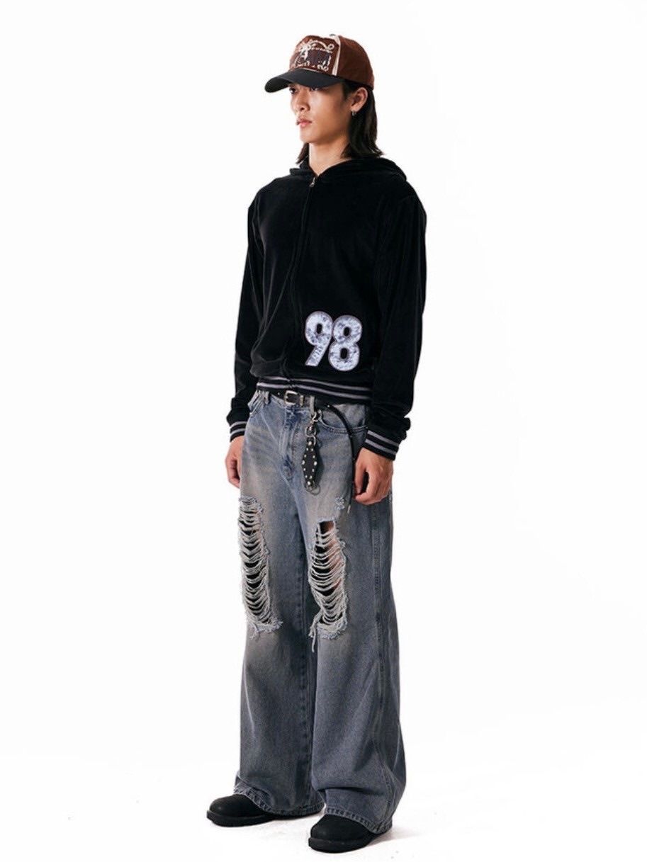 ◆24FW AAKAM 98 Patch Velour Zip-Up Hoodie/3色◆ AAKAM】98 Patch Velour Zip-Up Hoodie | OUR BRAND,AAKAM
