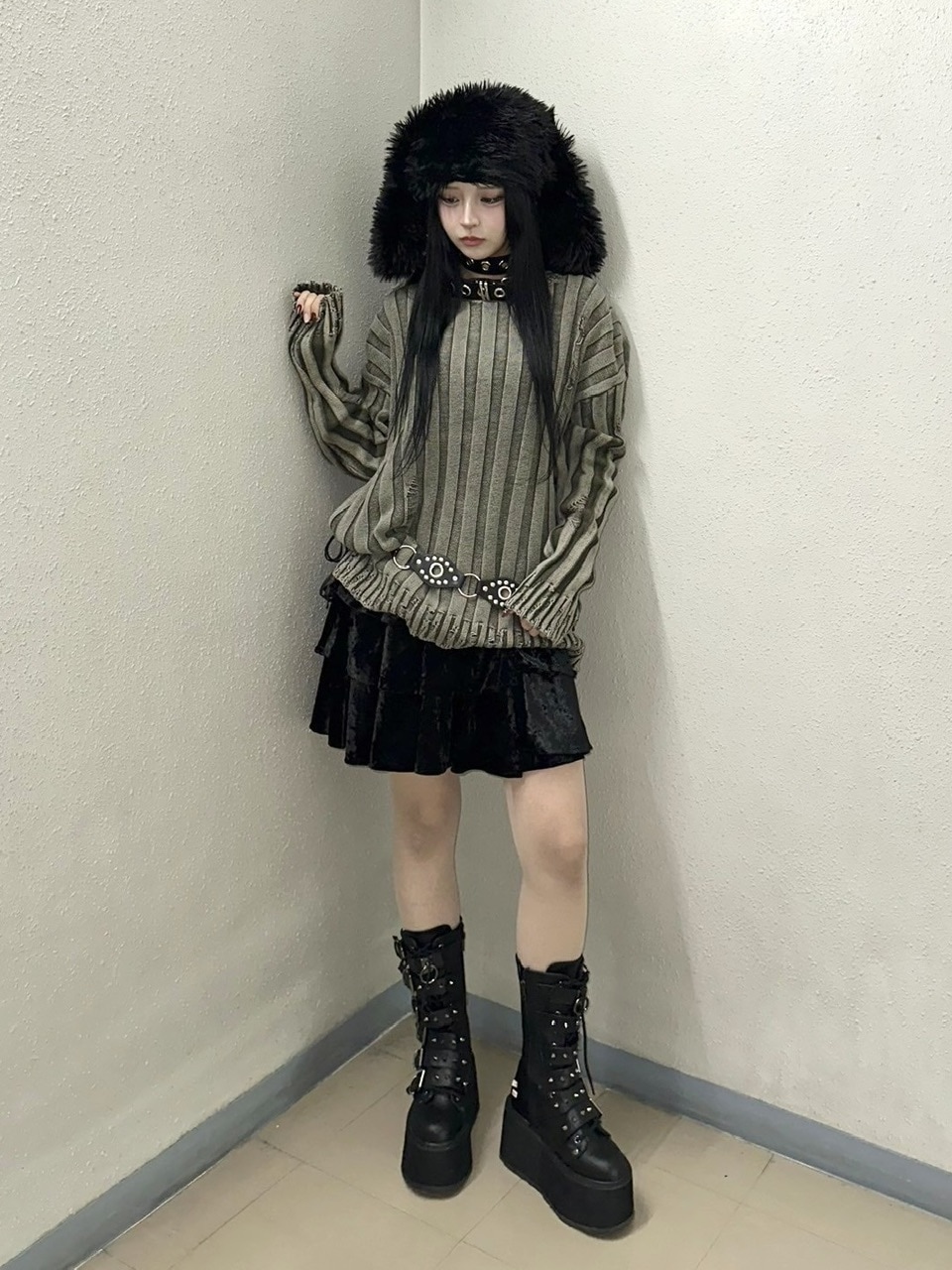 受注制【Never mind the XU】dyeing damage knit (2color